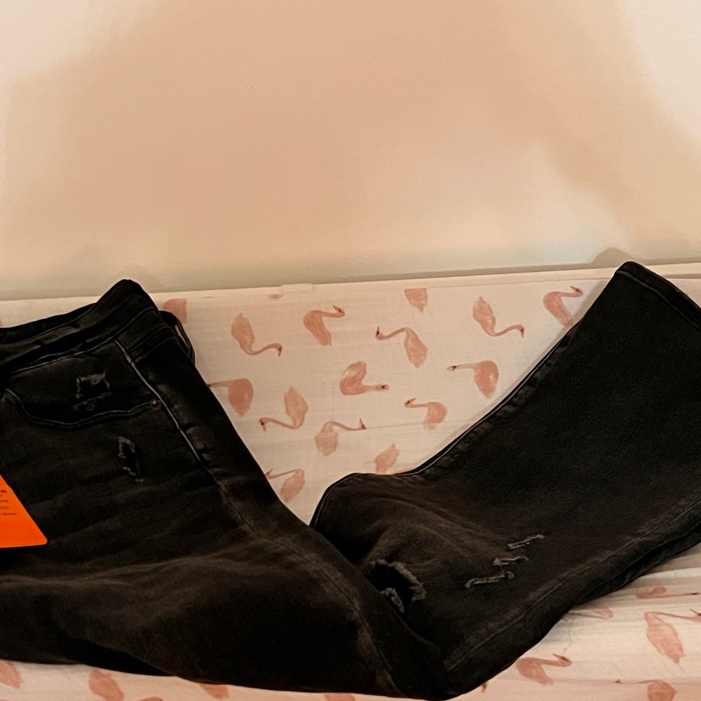 Black Distressed Straight-Leg Jeans